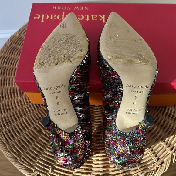 Kate Spade Heels Licorice Too Multi-Color Messy Sequins - Picture 8 of 11